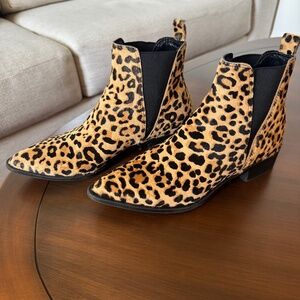 Steve Madden Jerry Leopard Print Calf Hair Pointed Toe Ankle Booties Size 7.5